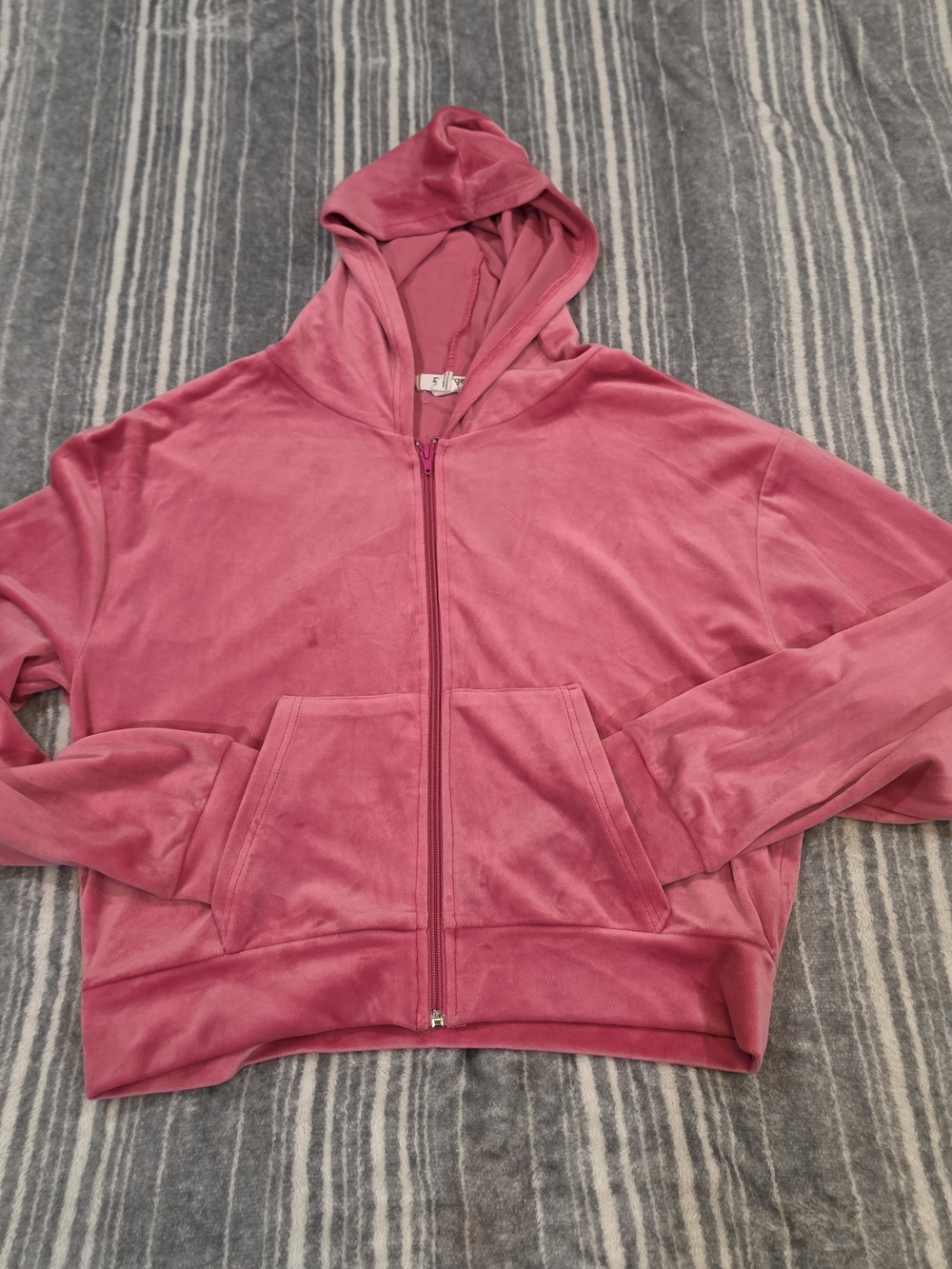 Pink Velour Zip-Up Hoodie Jacket